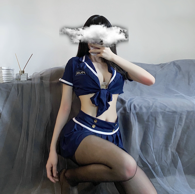 Sexy dark blue short skirt policewoman uniform