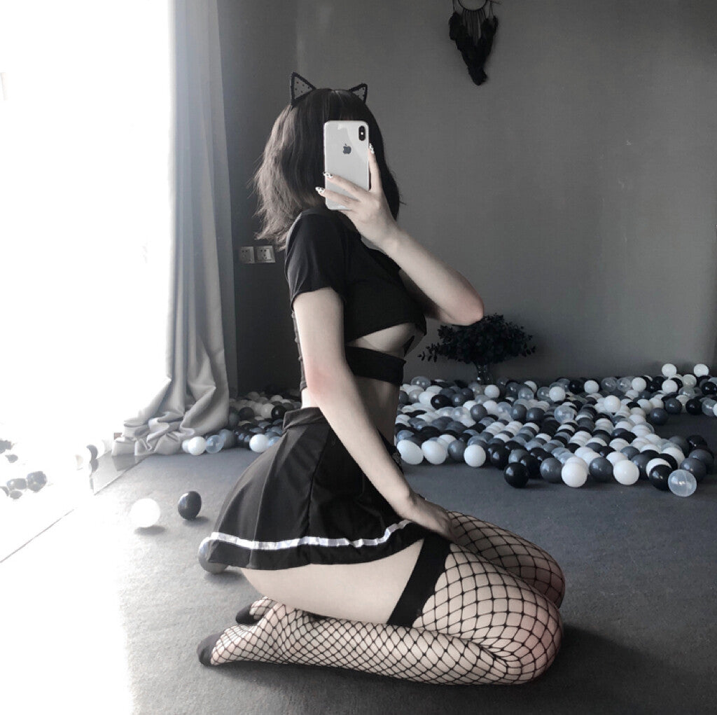 Black sexy student outfit