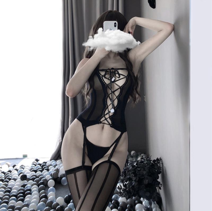 Sexy black striped one-piece bandage