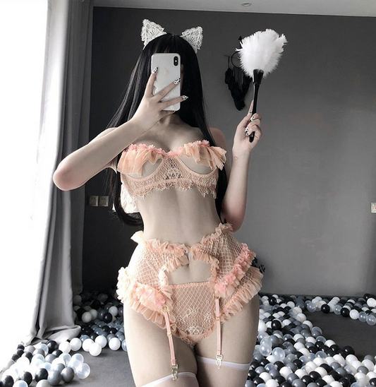 Sexy mesh flesh-colored little maid