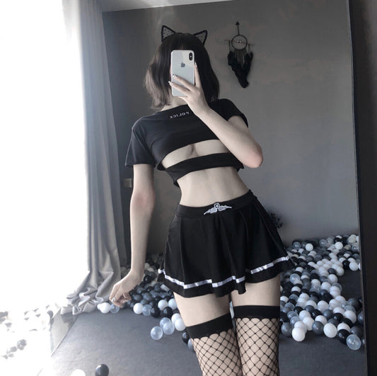 Black sexy student outfit