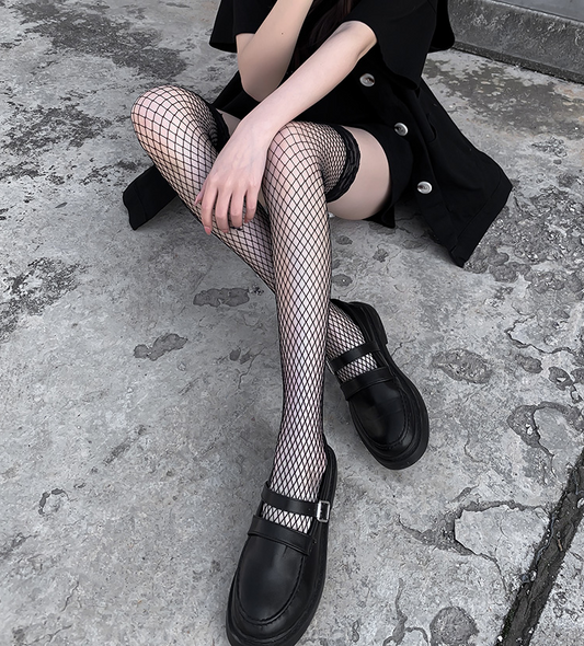 Lace edge fishnet socks